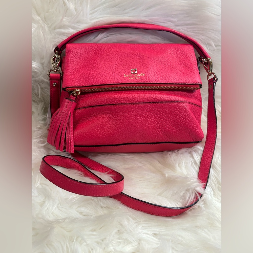 KATE SPADE Leather Southport Avenue Zinnia Hot Pink Pebbled Leather NWT